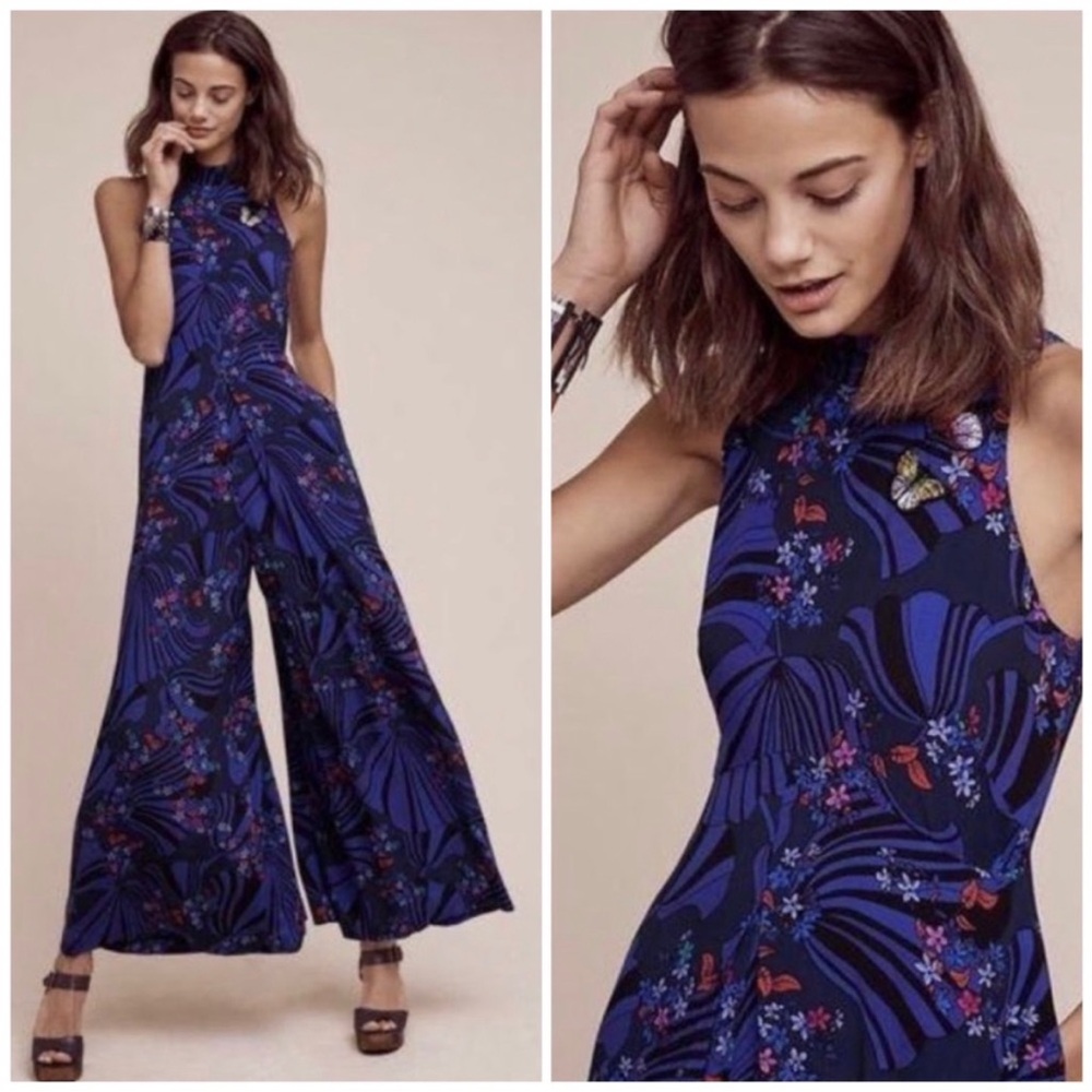 Anthropologie Blue Floral Jumpsuit